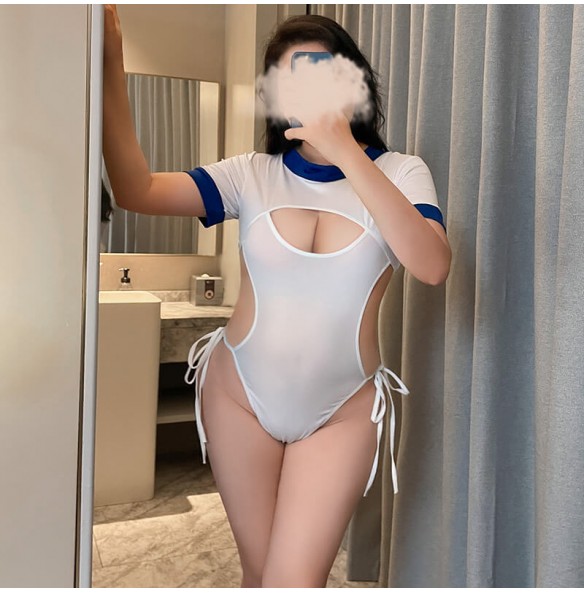 FEE ET MOI - Sporty Style Open-Back Crotchless Bodysuit (Plus Size - White) FEE ET MOI - Sporty Style Open-Back Crotchless Bodysuit (Plus Size - White)